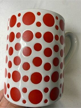 Lovely White Textured Mug with Red Polka Dots